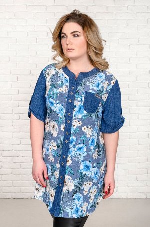 Рубашка Верни голубые цветы (52-66)