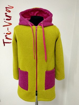 Арт. ФП3 Удлиненное пальто из флиса для девочек. Размер с 86-140