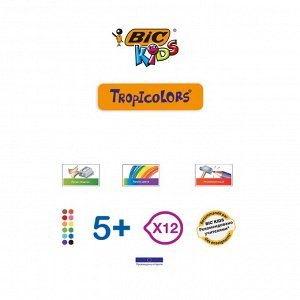 Цветные карандаши 12 цветов, детские, шестигранные, ударопрочные, BIC Kids Tropicolors