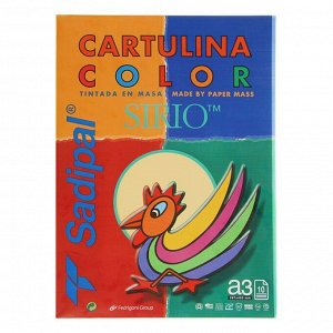 Картон цветной, 420 х 297 мм, Sadipal Sirio, НАБОР 10 листов, 10 цветов, 170 г/м2, светлые цвета