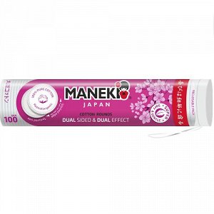 Диски ватные косметические "Maneki" Lovely, двусторонние с пресс-линией по краю в пакете c веревочкой 100шт