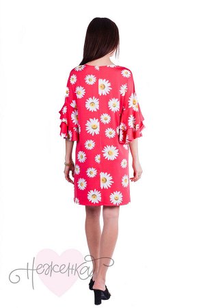 Платье П 529/1 (розовый+принт ромашки)