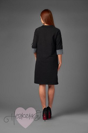 Платье П 768 (черный+клеточка на сером)
