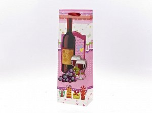 Пакет подарочный 3D (для бутылки) (ламинированный с накладными деталями, текстильные ручки) 13*8,5*3