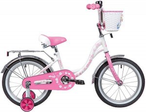 Велосипед NOVATRACK 16" BUTTERFLY белый-розовый, тормоз нож, крылья и багаж хром, корз, полн защ.цеп