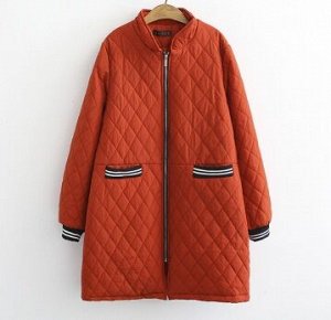 Стёганная куртка с принтом на спине,оранжево-красный