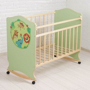 Детская кроватка «Зоопарк» на колёсах или качалке, цвет фисташковый
