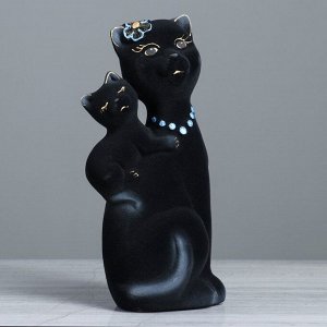 Копилка "Кошка Сьюзи с котёнком", флок, чёрная, 27 см