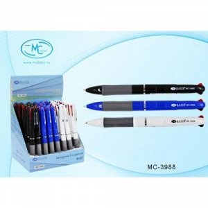 Ручка шариковая автоматическая 3-х цветная MC-3988 Basir {Китай}