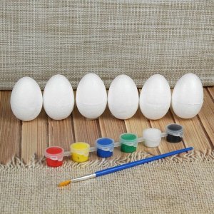 Набор яиц под раскраску 6 шт., размер 1 шт: 4 ? 6 см, краски 6 шт. по 3 мл, кисть