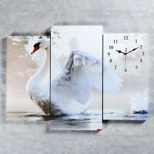 Часы настенные, модульные, серия: Животный мир, "Белый лебедь на пруду", 60х80 см