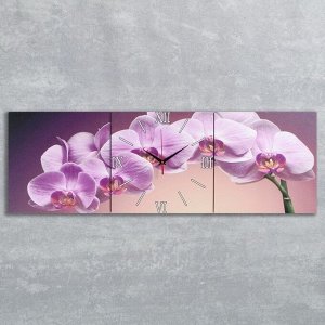 Часы настенные, модульные, серия: Цветы, "Фиолетовые орхидеи", 35х110 см