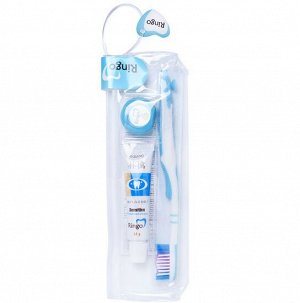 «Ringo» Дорожный набор: зубная паста Sensitive, 24 г + з/щ с жесткой щетиной (голубая) + зуб