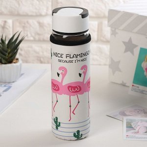 Бутылка с ручкой «Фламинго», 500 мл, 7x7x23,5 см, рисунок МИКС