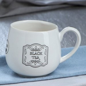 Чашка "Петелька", белая, чёрная деколь чай, 0.35 л, микс