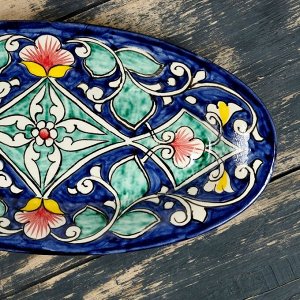 Селёдочница узбекская Риштанская Керамика, 24 см, синяя, МИКС