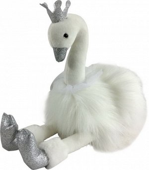 Лебедь белый с серебряными лапками и клювом, 15 см игрушка мягкая6179