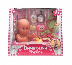 Кукла DIMIAN Bambolina PlayTime Пупс пьет и писает, с аксессуарами для купания (ванночка, бутылочки, халат), 33см