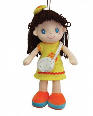 M6017 Кукла ABtoys Мягкое сердце, брюнетка в желтом платье, мягконабивная, 20 см