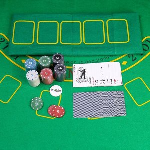 Покер, набор для игры (карты 2 колоды, фишки 120 шт.), с номиналом, 40 х 60 см