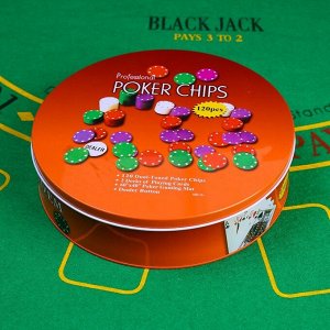 Покер, набор для игры (карты 2 колоды, фишки 120 шт.), с номиналом, 40 х 60 см