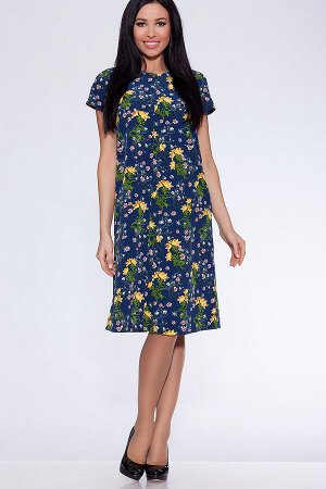 Платье 426 "Орландо цветное", синий фон/ярко-желтые цветы