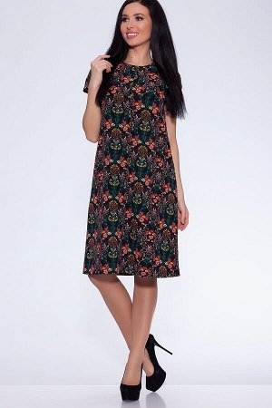 Платье 426 "Орландо цветное", черный фон/мелкие цветы