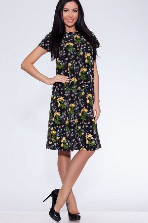 Платье 426 "Орландо цветное", черный фон/ярко-желтые цветы
