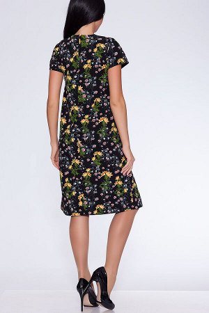 Платье 426 "Орландо цветное", черный фон/ярко-желтые цветы