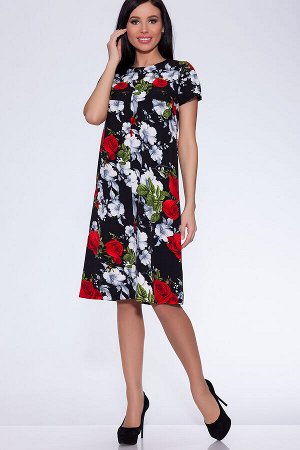 Платье 426 женское "Орландо цветное", черный фон/красные розы