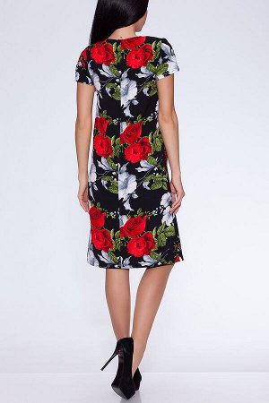 Платье 426 женское "Орландо цветное", черный фон/красные розы