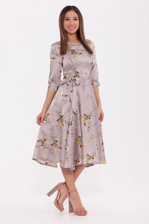 Платье 990 3D Пыльно-розовый/цветы