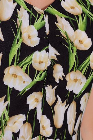 Платье 443 "Шифон", черный/тюльпаны