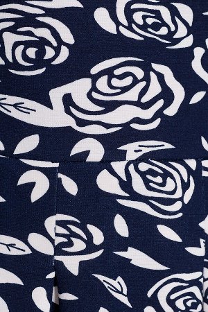 Платье 402 "Трикотаж цветной", синий фон/белые розы