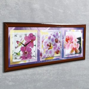 Часы-картина настенные, серия: Цветы, "Фиолетовые орхидеи", 35 х 100 см