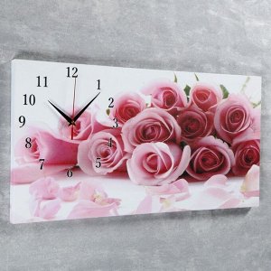 Часы настенные. серия: Цветы. на холсте "Нежные розы". 40х76  см. микс