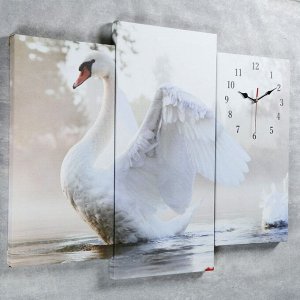 Часы настенные, модульные, серия: Животный мир, "Белый лебедь на пруду", 60х80 см, в ассортименте