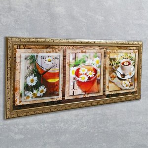 Часы-картина настенные, серия: Цветы, "Ромашковый чай", 35х100  см, микс