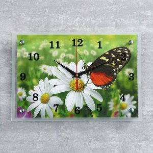 Часы настенные, серия: Цветы, "Бабочка и ромашки", 25х35  см, в ассортименте