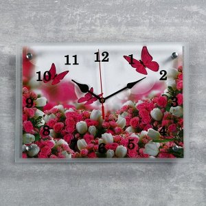 Часы настенные, серия: Цветы, "Цветы и бабочки", 25х35  см, в ассортименте