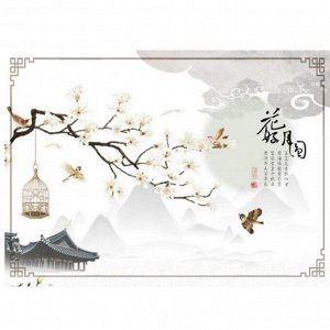 Наклейка "Цветущая китайская слива" самоклеящаяся виниловая в виде художественной росписи