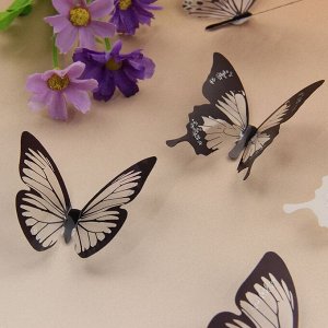Наклейки 3Д бабочки (черно-белые) - декор для украшения стен