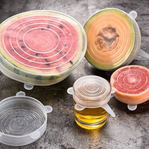 Набор силиконовых пленок с ушками – 6 круглых пищевых крышек разного размера для сохранения свежести продуктов