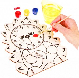 Набор для творчества. Деревянные часы своими руками (с красками). Ежик