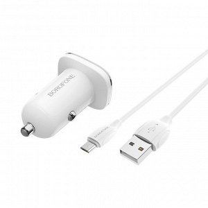 Автомобильное зарядное устройство BZ12 Lasting power 2.4A Белый с кабелем Micro USB