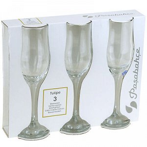"Тулип (Tulipе)" Бокал стеклянный 200мл, д5см, h20,5см, для шампанского, набор 3шт, цветная коробка, Pasabahce (Россия)