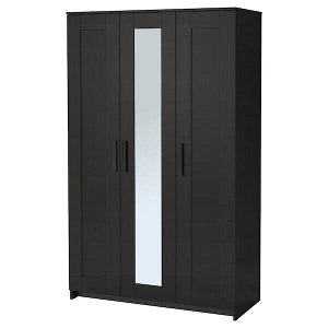 БРИМНЭС Шкаф платяной 3-дверный, черный, 117x190 см