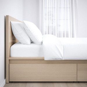МАЛЬМ Каркас кровати+2 кроватных ящика, дубовый шпон, беленый, 180x200 см