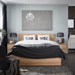 МАЛЬМ Каркас кровати, дубовый шпон, беленый, 160x200 см