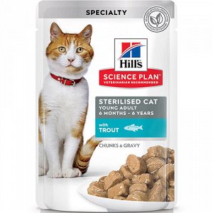 Hill's Science Plan Влажный корм для молодых стерилизованных кошек и кастрированных котов с форелью в соусе 85 гр